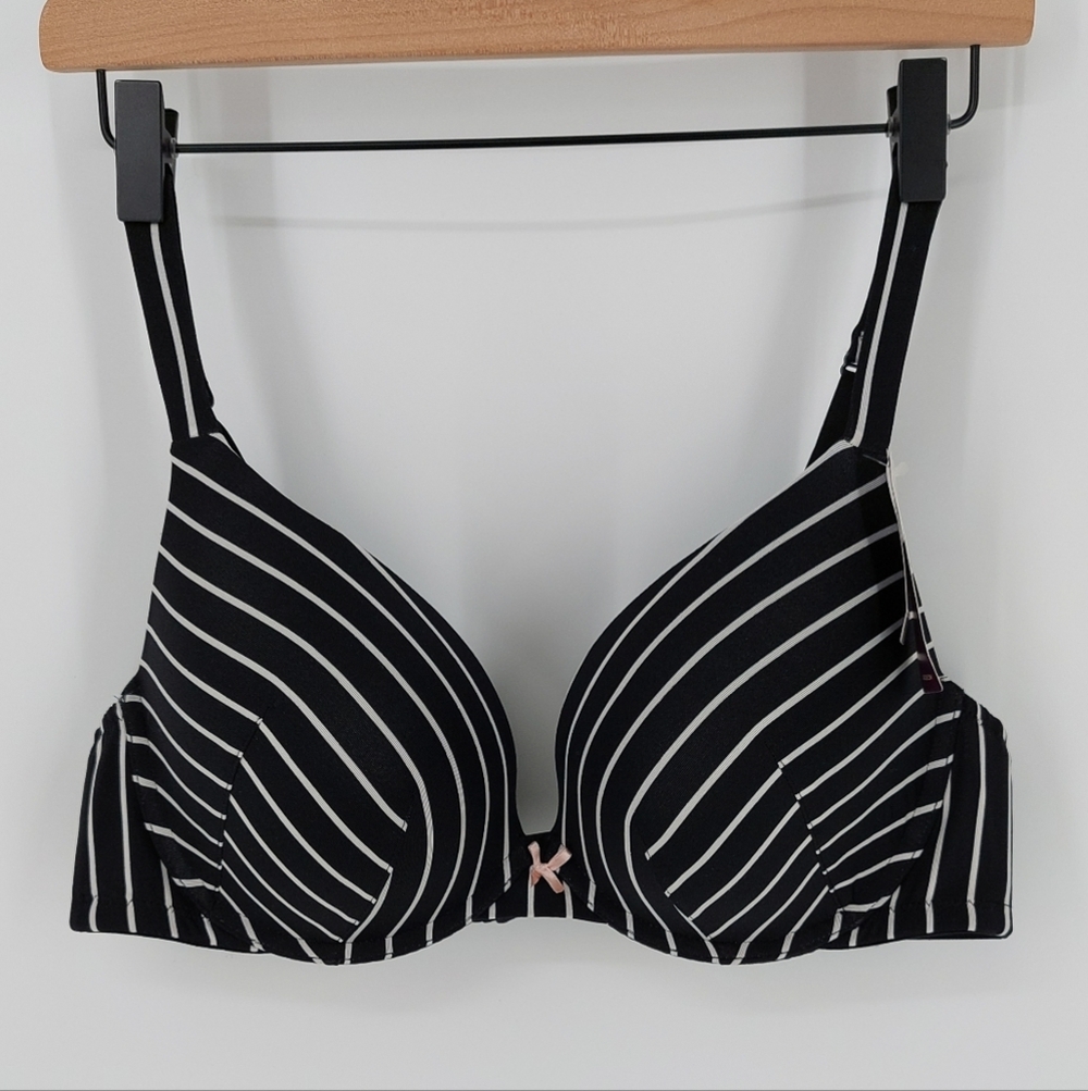 Cacique Boost Plunge Cleavage Solution Black White Stripe Bra, 40C